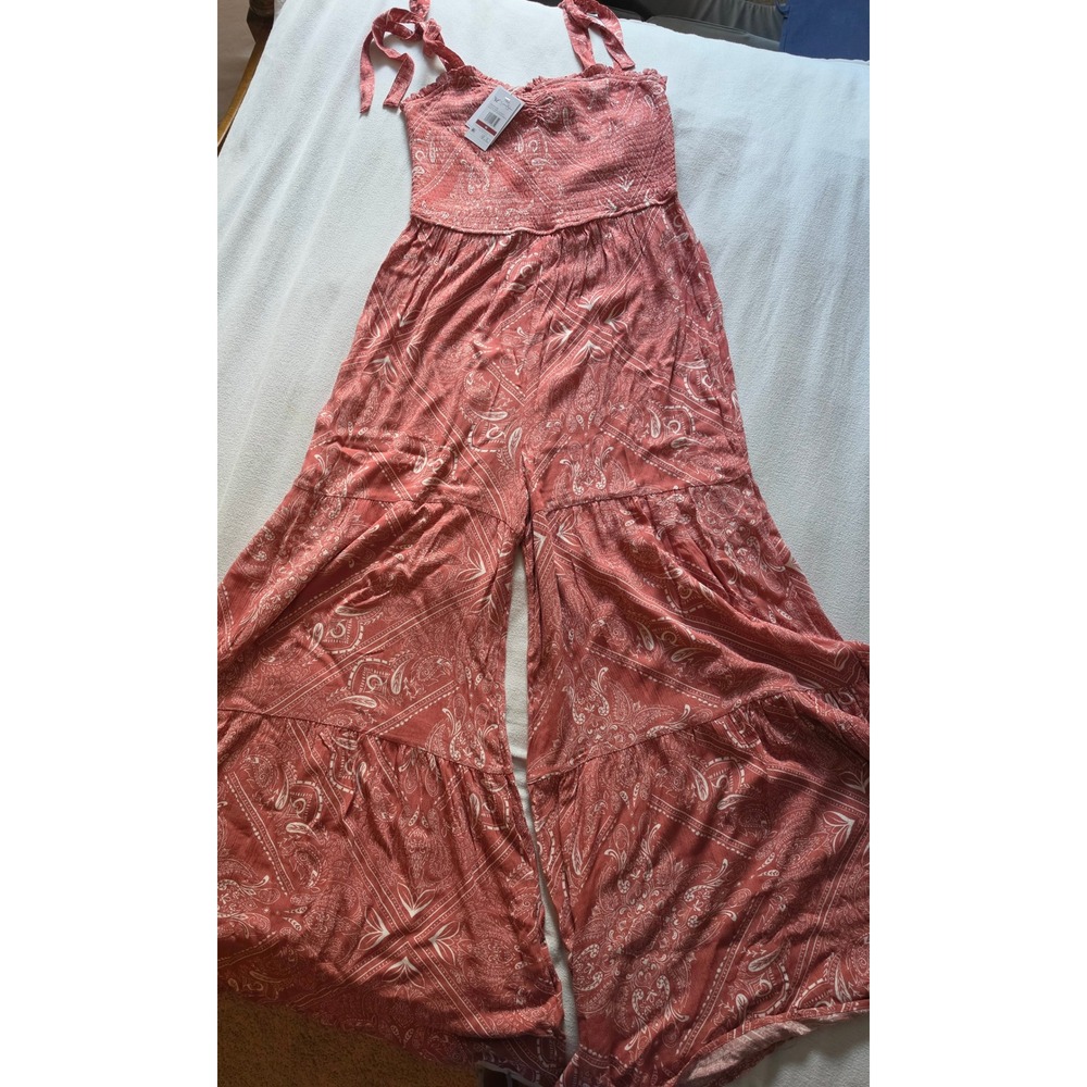 Jessica Simpson Jolie Tiered Jumpsuit Dusty Cedar Bandana Paisley Wide Leg Med